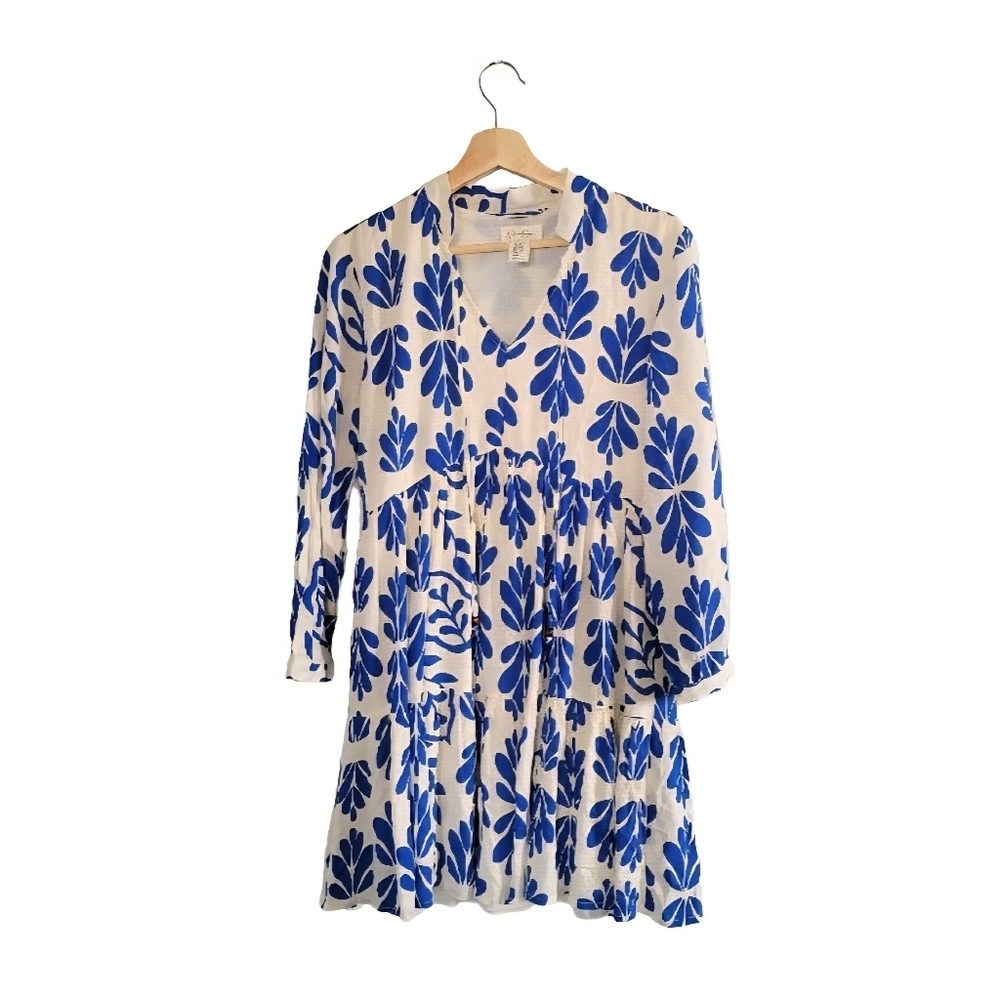 JESSICA SIMPSON Size S Babydoll Style Long Sleeve Blue Floral Pattern Dress